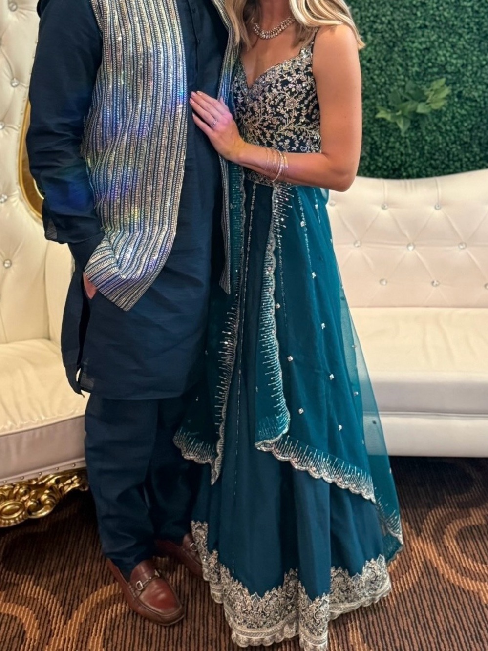 Teal Embroidered Lehenga with Dupatta and Matching Jewelry